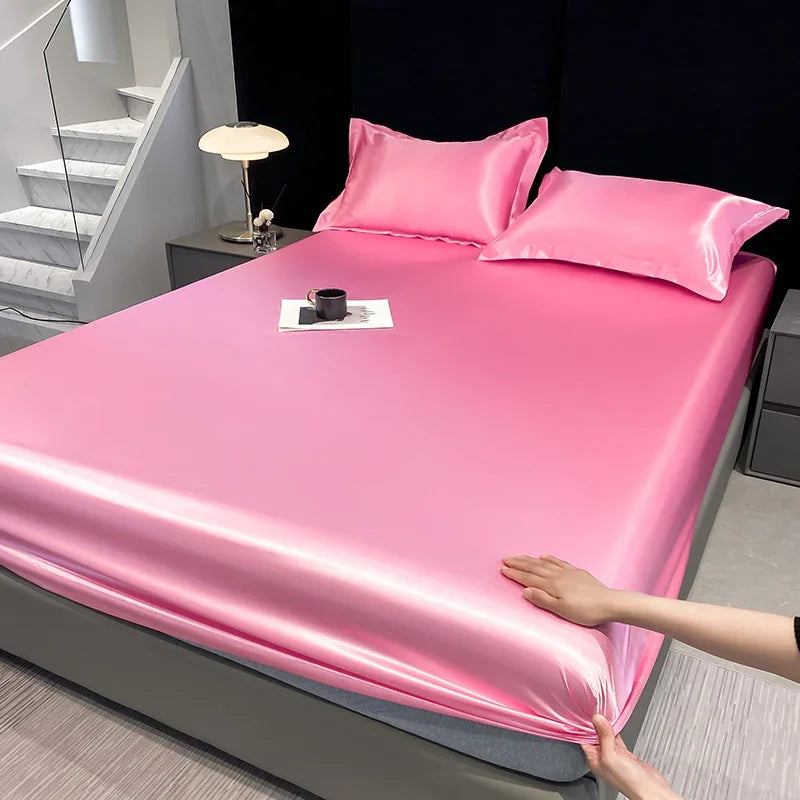 Summer Satin Waterproof Couple bed Fitted Sheet Double bed sheets Mattress Cover Bed linen protector single Queen NO Pillowcase