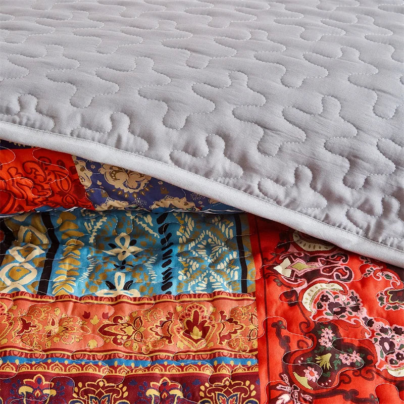 New Quilted Bedspread Set,Soft Microfiber,Thick Bed Cover+Pillowcase,European Flower Patchwork Mattress Topper Bed Sheets King