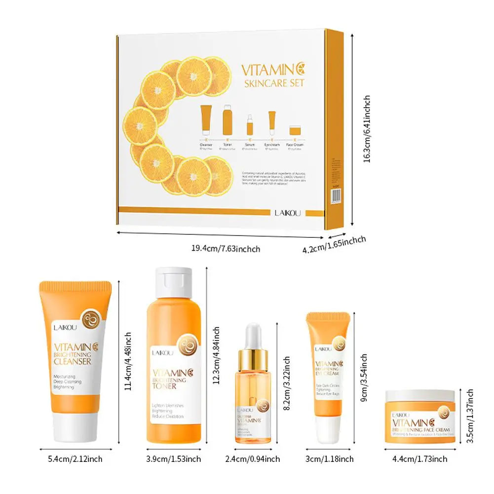 LAIKOU Vitamin C Skin Care Set Travel Size Kit For Gentle Skin Cleaning - Cleanser Toner Serum Eye Cream And Face Cream