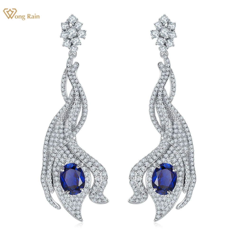 Wong Rain Elegant 925 Sterling Silver 5CT Sapphire Ruby Emerald High Carbon Diamond Gemstone Drop Earrings Ear Stud Fine Jewelry