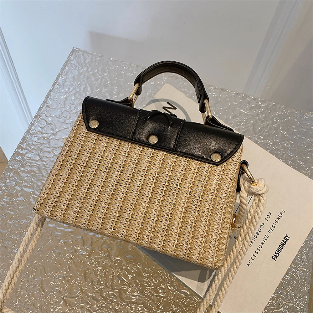 MOODS Straw Beach Bag For Women 2023 Summer New Luxury Designer Handbags Hit Color Tassels Shoulder Crossbody Box Bag Sac A Main