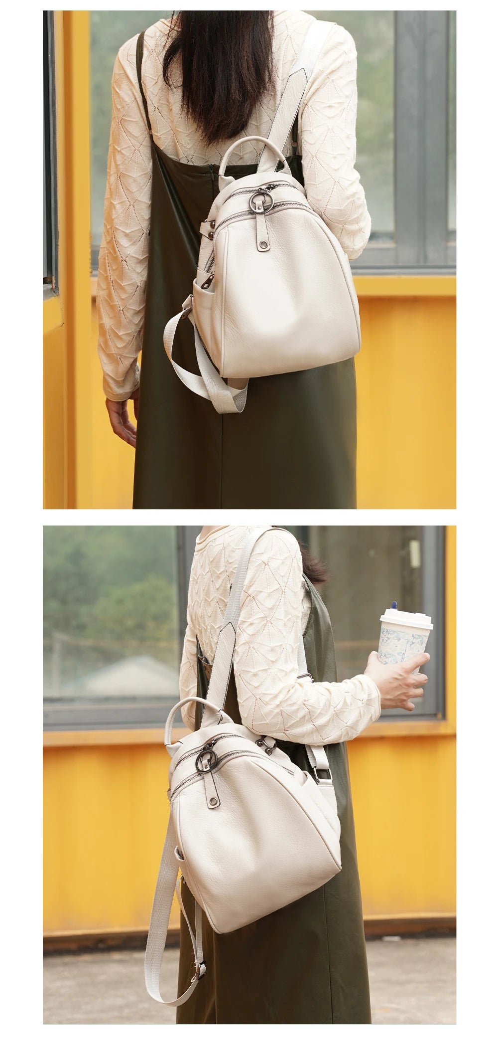 Zency Women's Soft Genuine Leather Travel Backpack Large Capacity Convertible Rucksack Knapsack Multi-compartment Shoulder Bag