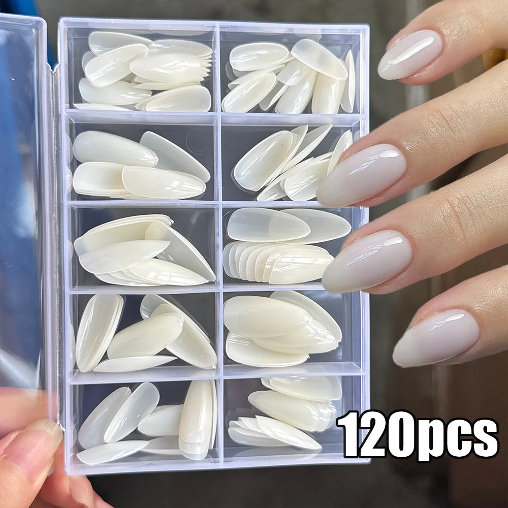 576pcs/box Colorful Long Coffin Fake Nails Glossy Soft Gel French Nail Tips Simple Press On Nail 24Grid Huge Capacity False Nail
