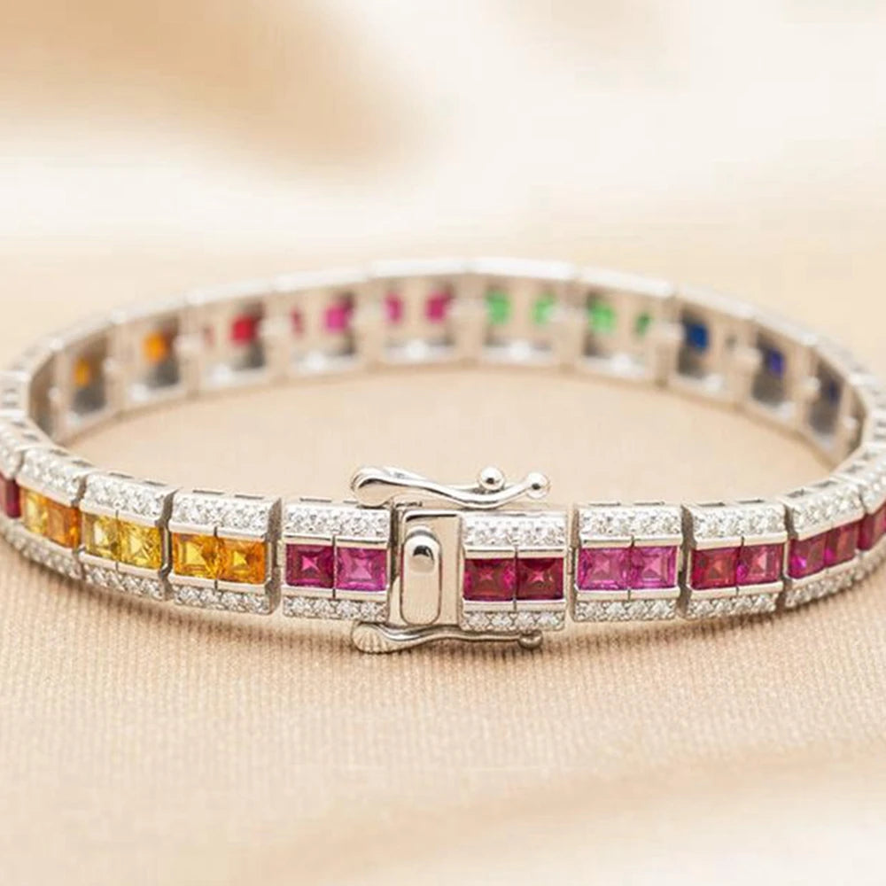 Wong Rain 925 Sterling Silver Lab Sapphire High Carbon Diamond Gemstone Colorful Bracelets Bangle Fine Jewelry Anniversary Gifts