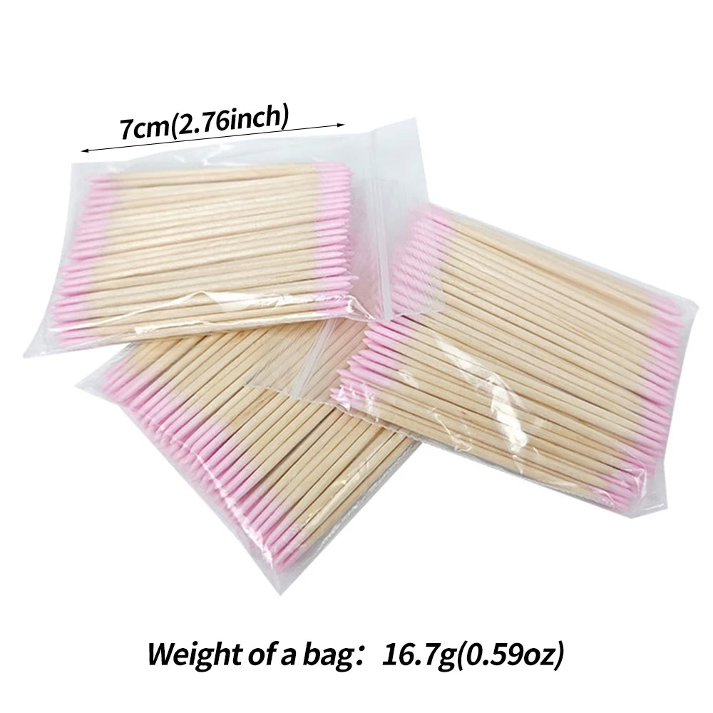 400pcs Pink Double Head Nail Art Cuticle Pusher Remover 7CM Orange Wood Sticks Cotton Swab Clean Tool for Nail Rhinestone Makeup
