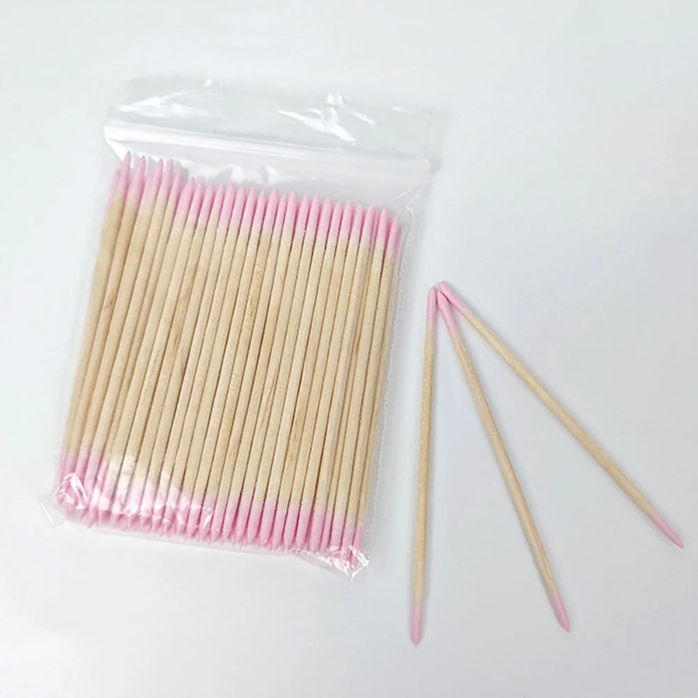 400pcs Pink Double Head Nail Art Cuticle Pusher Remover 7CM Orange Wood Sticks Cotton Swab Clean Tool for Nail Rhinestone Makeup