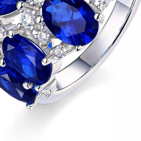 Wong Rain 925 Sterling Silver Oval Cut 5*7.2 MM Sapphire High Carbon Diamond Gems Ring for Women Fine Jewelry Anniversary Gifts