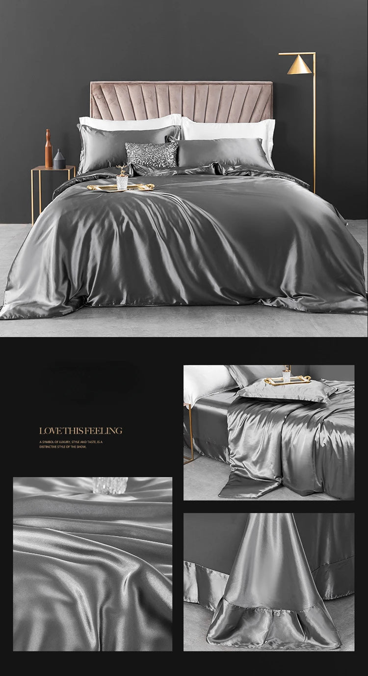 100% Pure Silk Bedding Sets High End Quilt Bed Cover Set Duvet Cover Bedsheet Pillowcases 4pcs Natural Luxury Bedcloth Sets