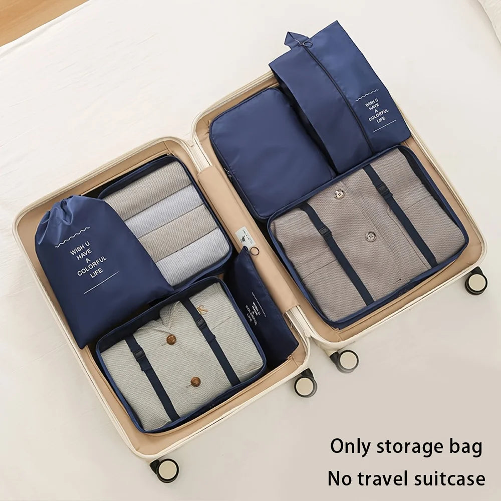 7-piece large-capacity travel storage bag set, portable packing organizers for classified storage of clothes, pants and socks