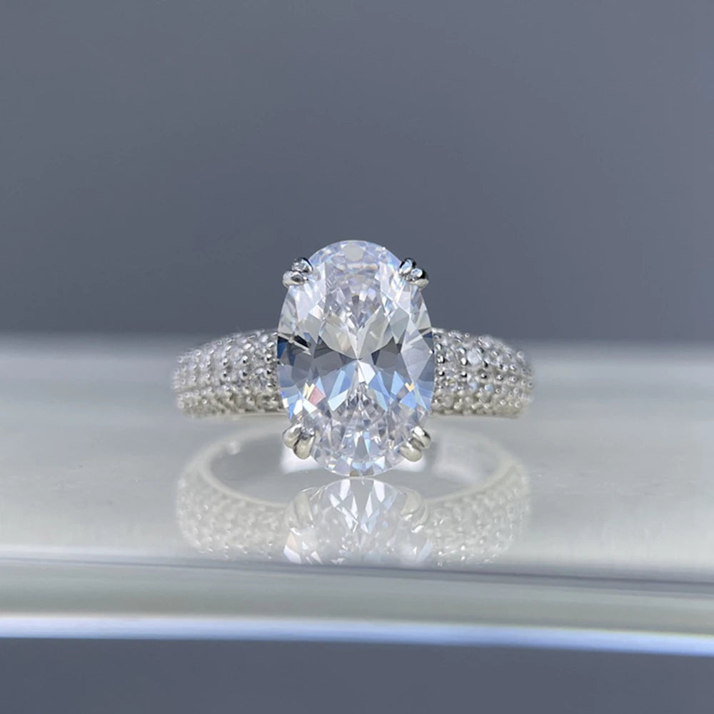 Wong Rain 925 Sterling Silver Oval Cut 8*12 MM Lab Sapphire Citrine High Carbon Diamond Gem Wedding Engagement Ring Fine Jewelry