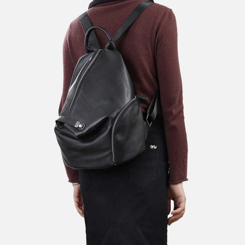 Zency Women's Genuine Leather Anti-theft Backpack Black Lady Knapsack High Quality Zipper Buckle Rusksack 2024 New Back Beige