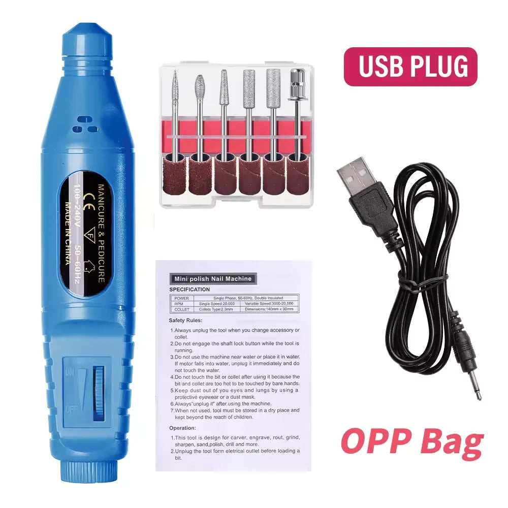 6 In 1 Electric Nail Drills Kit Remove Polisher Manicure Portable Nail File Nail Drill Equipment Pen Tools Machine