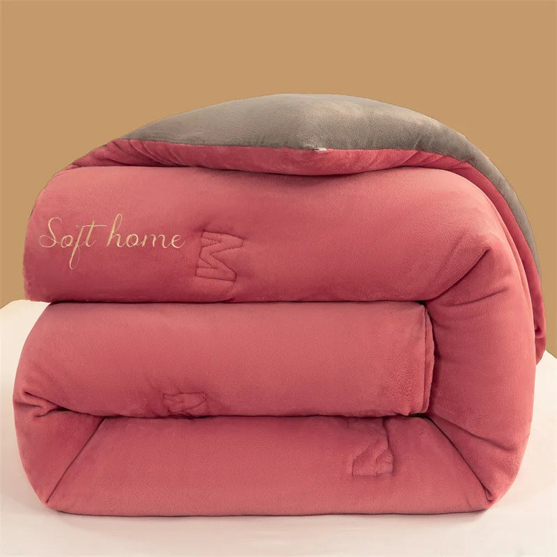 Thicken Lamb Double-faced Velvet Quilt Wool Super Warm Winter Comforter Students Dormitory Luxury Blanket Soft Quilt Duvets