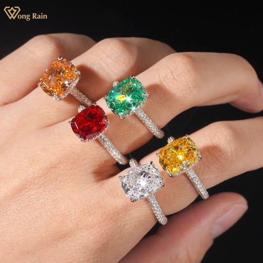 Wong Rain 925 Sterling Silver Crushed Ice Cut 9*12 MM Lab Sapphire Paraiba Citrine Morganite Gems Engagement Rings Fine Jewelry