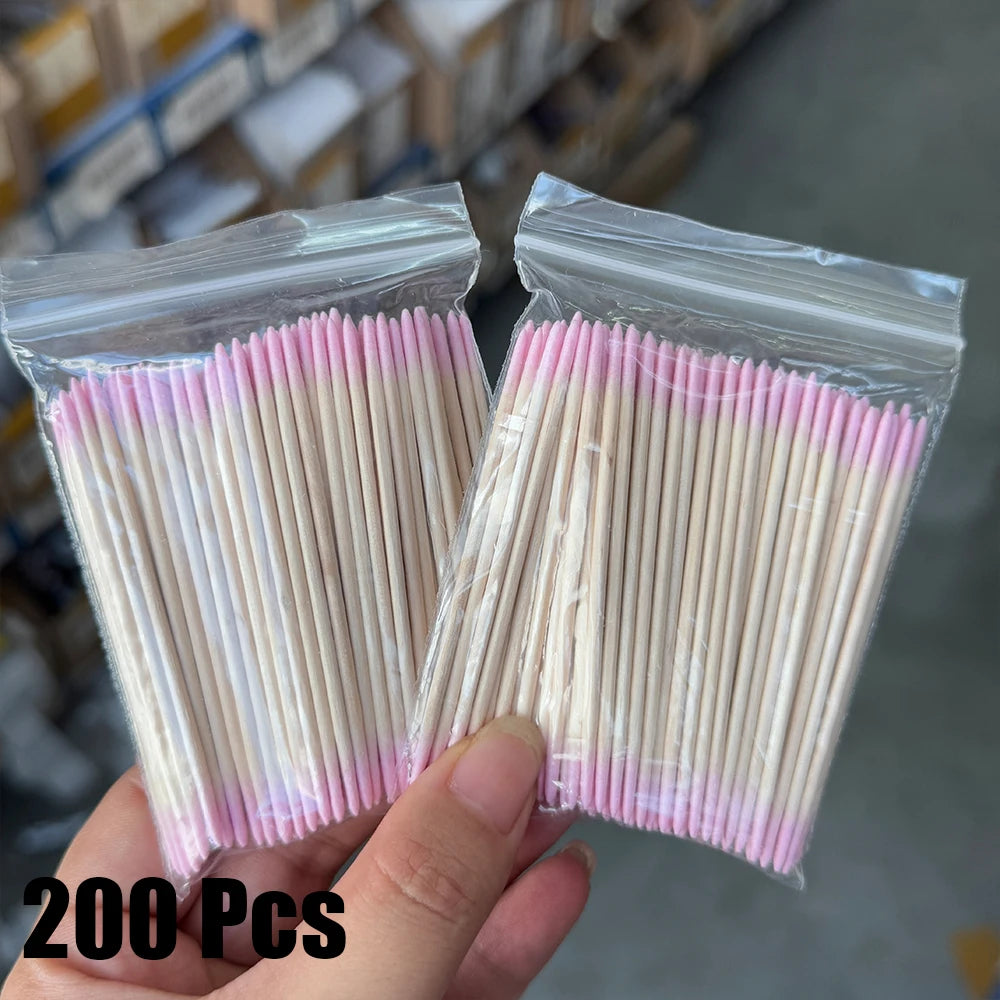 400pcs Pink Double Head Nail Art Cuticle Pusher Remover 7CM Orange Wood Sticks Cotton Swab Clean Tool for Nail Rhinestone Makeup