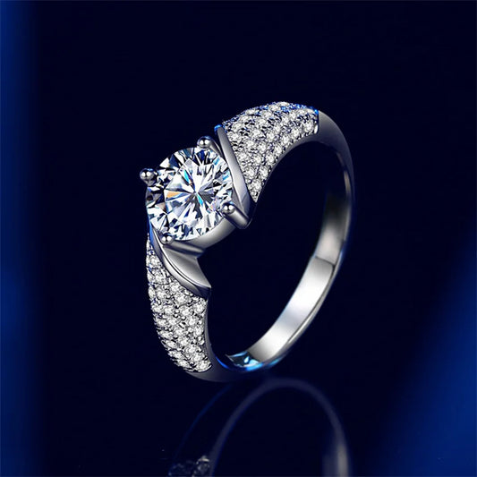 Tbestone  Real Moissanite Diamond Ring D Color 1 CT925 Sterling Silver Fully Set Gemstones Beautiful Wedding Gift for Women