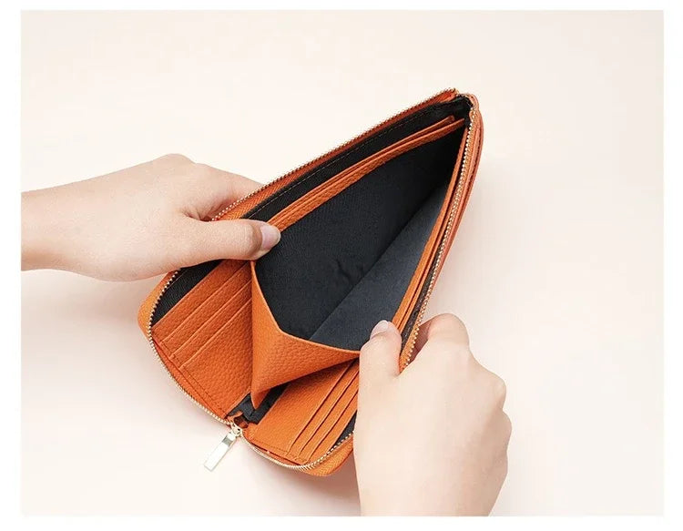 Women's Genuine Leather Long Wallets Cowhide Coin Purse Multi-card  Wallet for Women