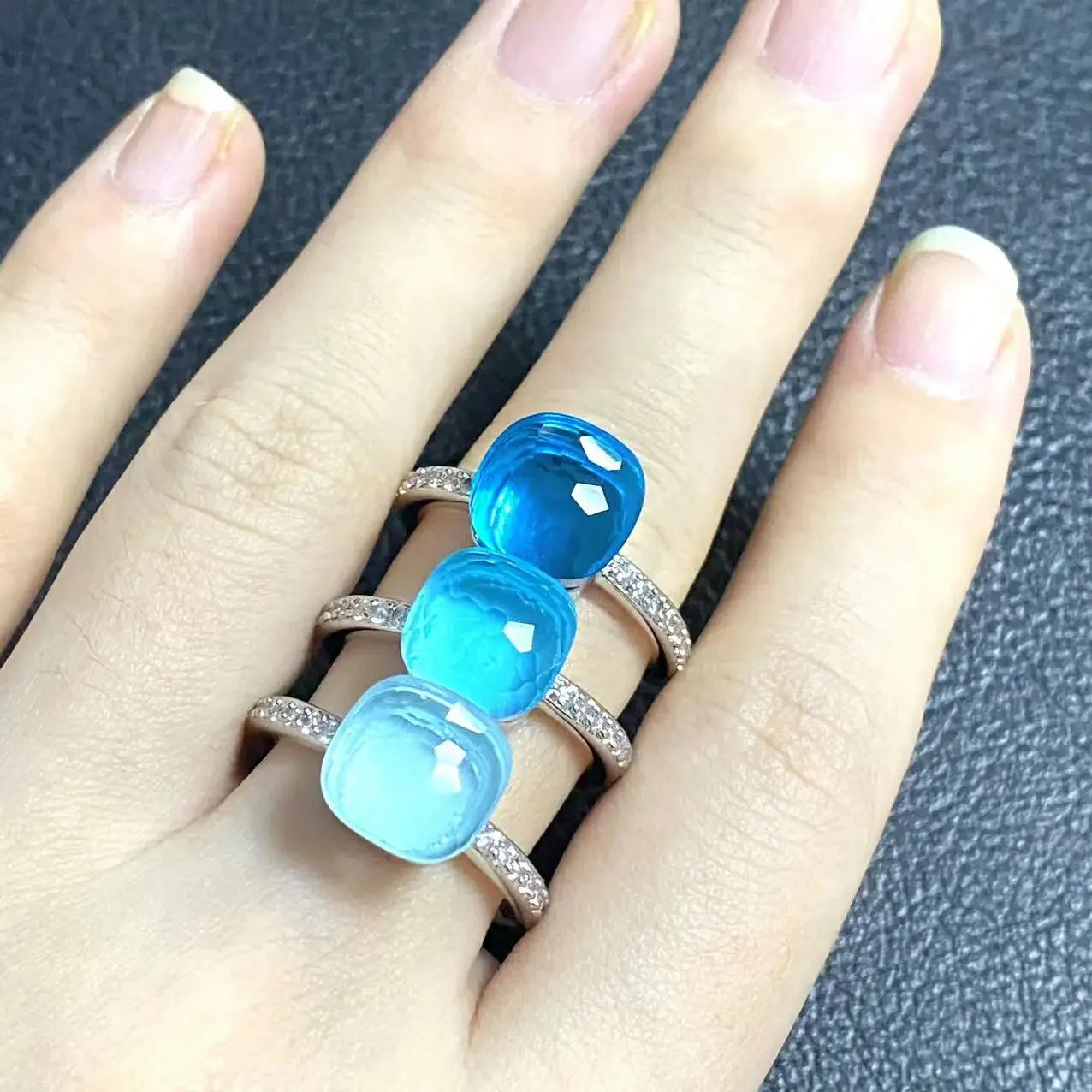 Ladies Square Candy Ring Slim Single Row Zircon Crystal Ring Platinum Plated Amethyst Jewelry Party Gift for Women