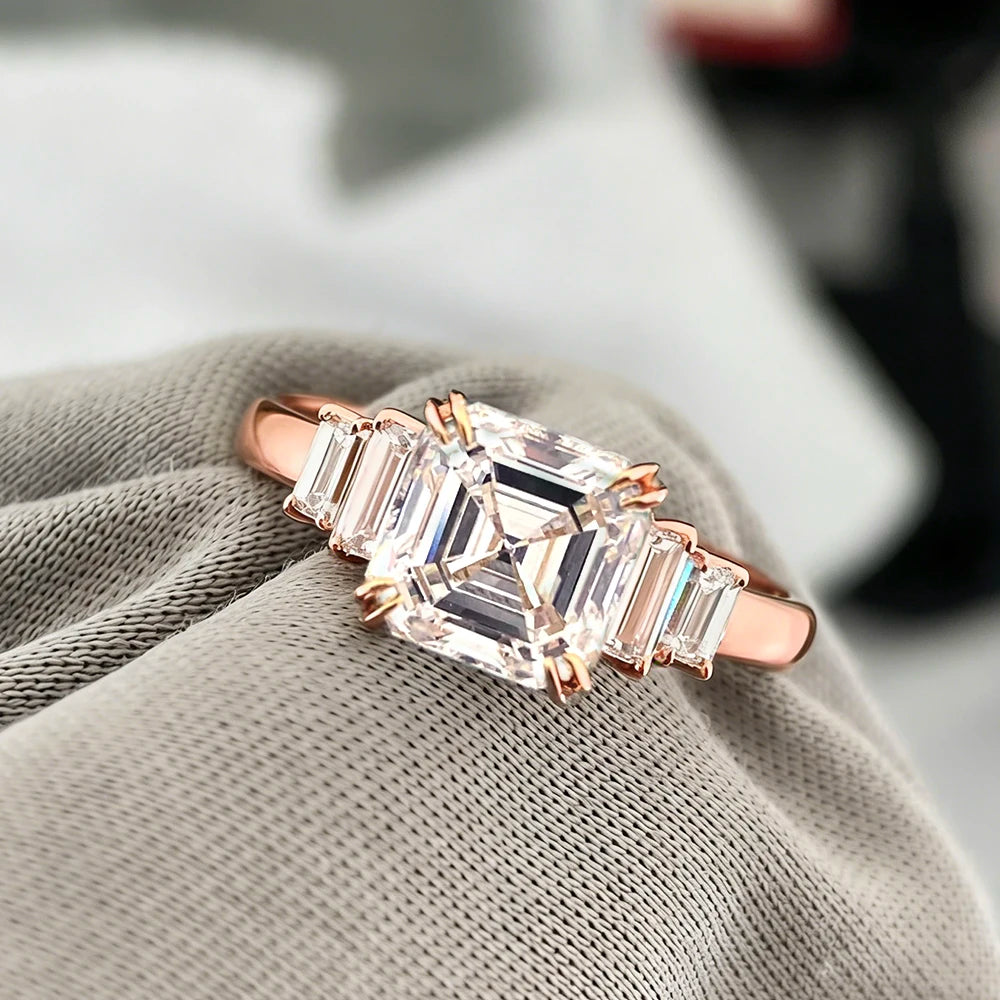 BXINY 4CT Asscher Cut All Moissanite Ring 100% S925 Silver Baguette Diamond Wedding Band for Women Gift Jewelry With Certificate