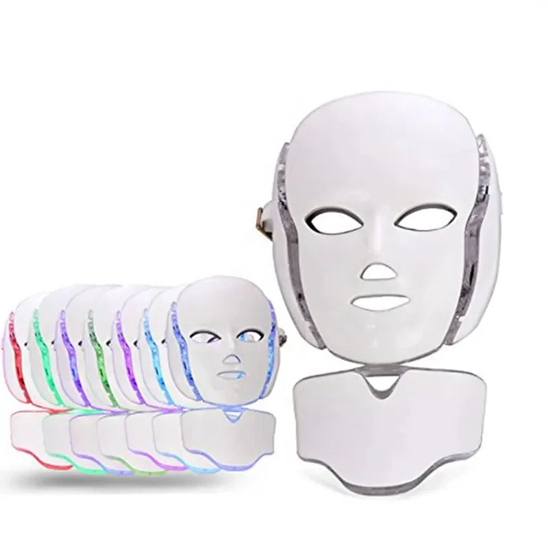 7 Color LED Photon Face Mask Skin Rejuvenation Anti-Aging Neck Beauty Instrument for Acne, Wrinkles & Skin Tightening