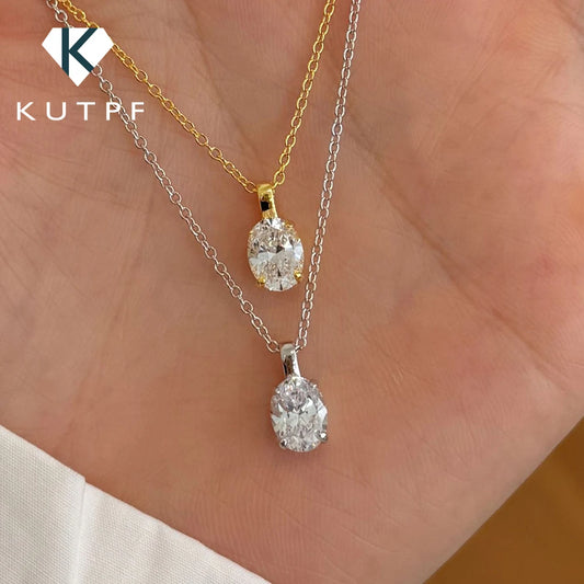 1.5carat Oval Cut Moissanite Diamond Pendant Necklace for Women 925 Sterling Silver Plated 18k Yellow/White Gold Neck Chain