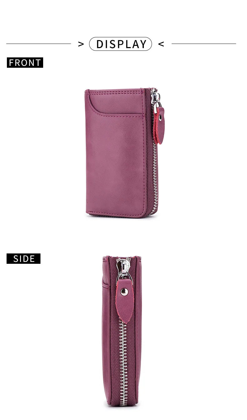 Mens Split Leather Key Chain Zipper Coin Case , Leather Car Smart Key Chain Metal Hook, Keyring Zipper Coin Wallet for women
