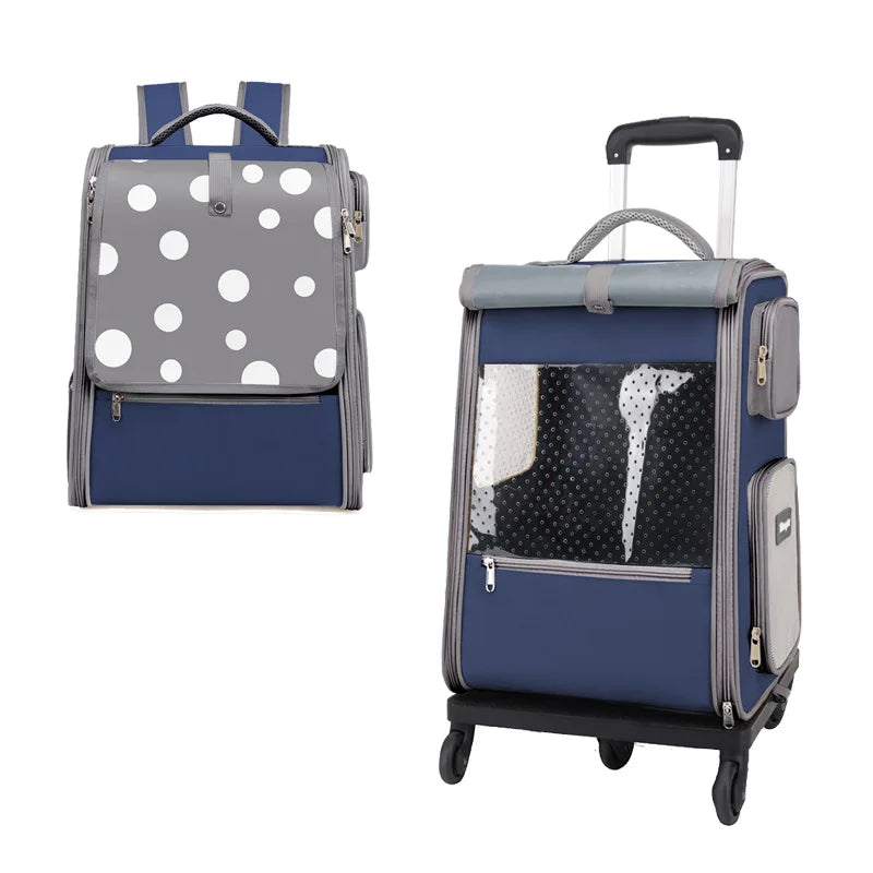 Multifunctional pull rod pet bag portable cat suitcase cat bag outing large capacity double shoulder breathable pet backpack