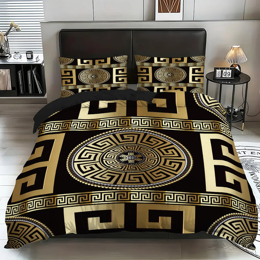 3pcs Duvet Cover Set King Size, Vintage geometric European Round Duvet Cover, Soft, Comfortable , Bedding Set for Bedroom,Hotel