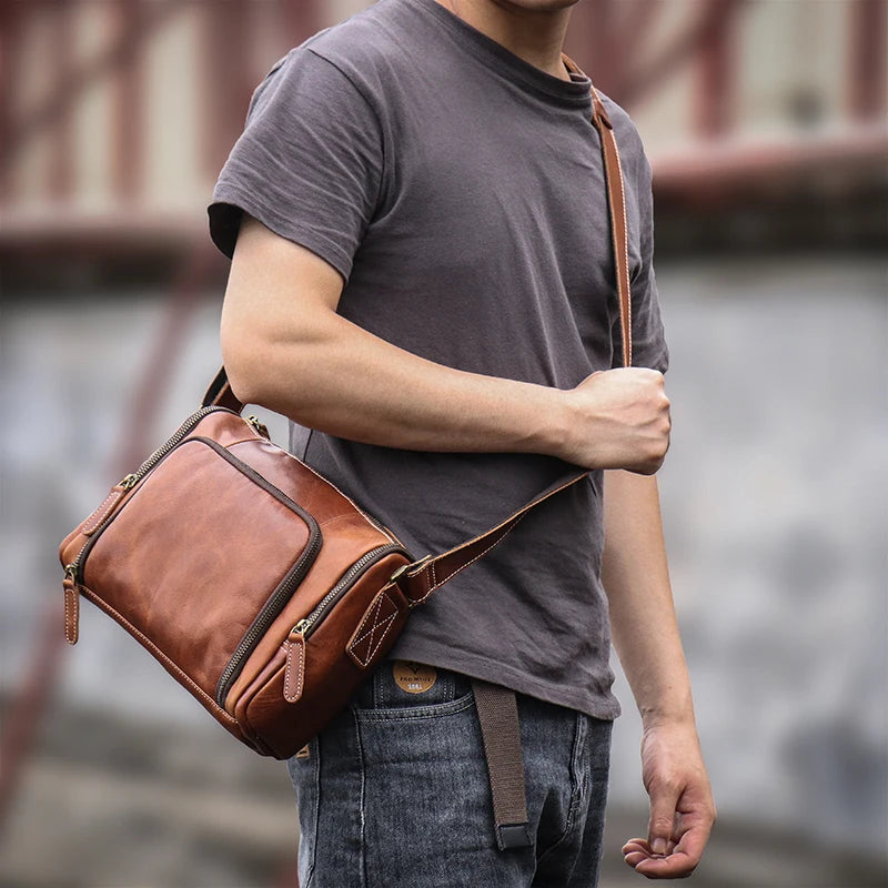 GURO Higher Quality Genuine Leather Shoulder Bag Men's Party Deluxe Crossbody Vintage Top Cowhide multicompartment Messenger Bag