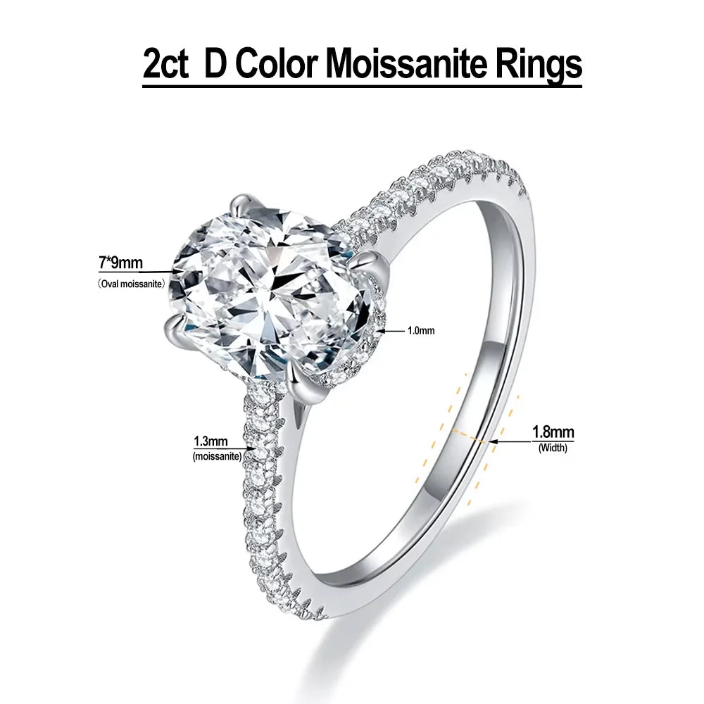 Serenity 2ct Oval Cut Champagne Moissanite Rings for Women Men 100% S925 Sterling Silver Plated 18K Lab Diamond Eternity Rings