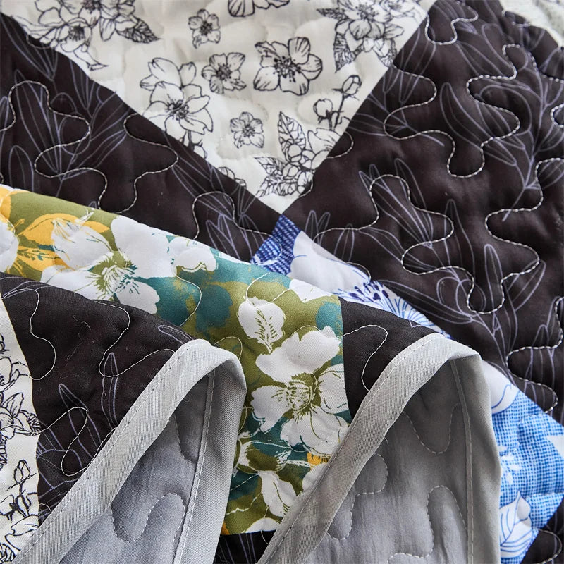 New Quilted Bedspread Set,Soft Microfiber,Thick Bed Cover+Pillowcase,European Flower Patchwork Mattress Topper Bed Sheets King
