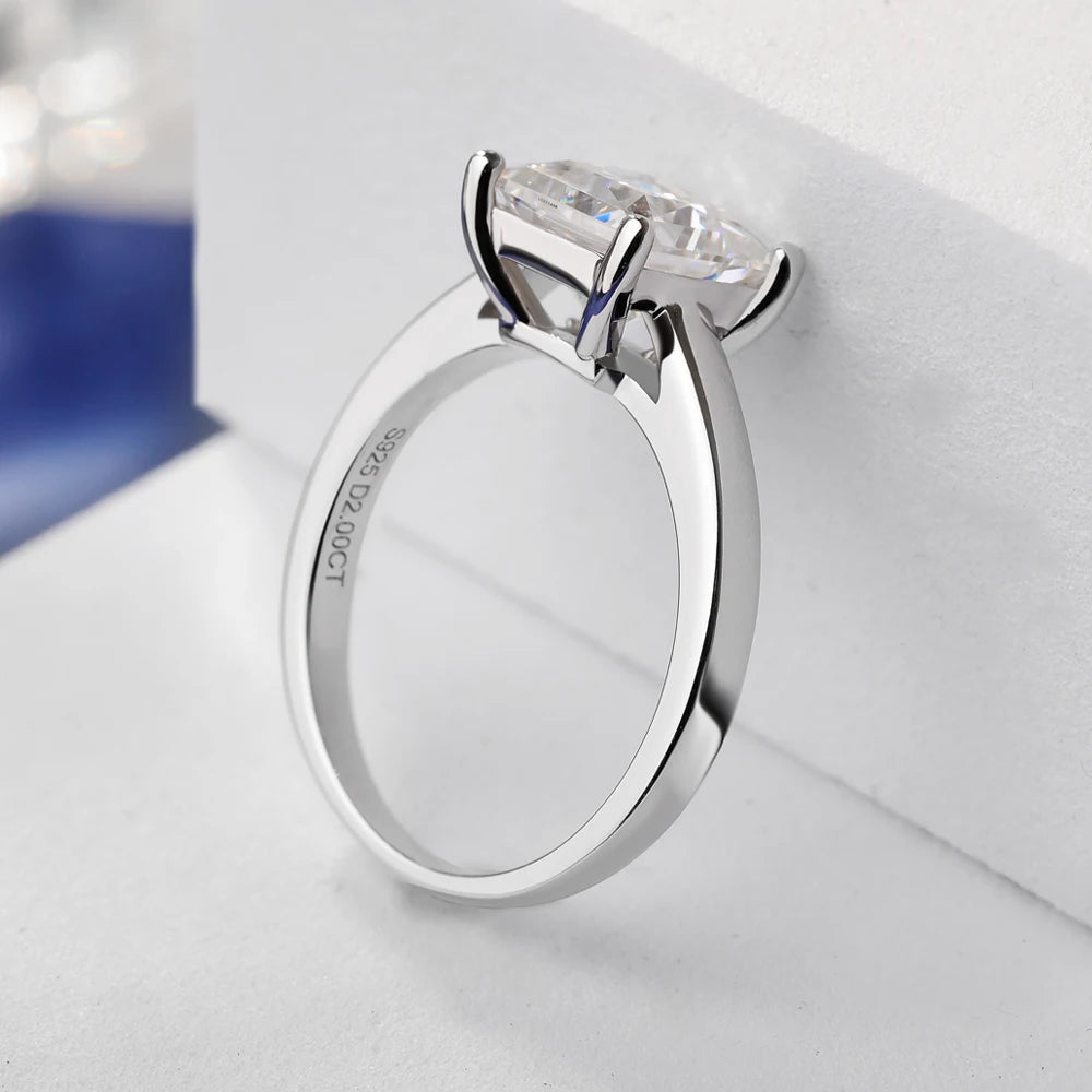 1/2/3/4 Carat Princess Cut Moissanite Engagement Ring with GRA Solitaire Diamond Wedding Promise Bands for Women Fine Jewelry