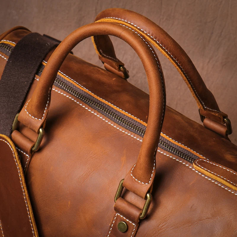 GURO Retro Higher Quality Cowhide Travel Bags  Men's Genuine Leather Handbag Women Luxury Weekend Fitness Bag Short Trip Luggage
