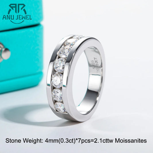 AnuJewel 4mm Moissanite Wedding Band 925 Sterling Silver Lab Created Diamond Band Ring Men Women Ring Customized Jewelry