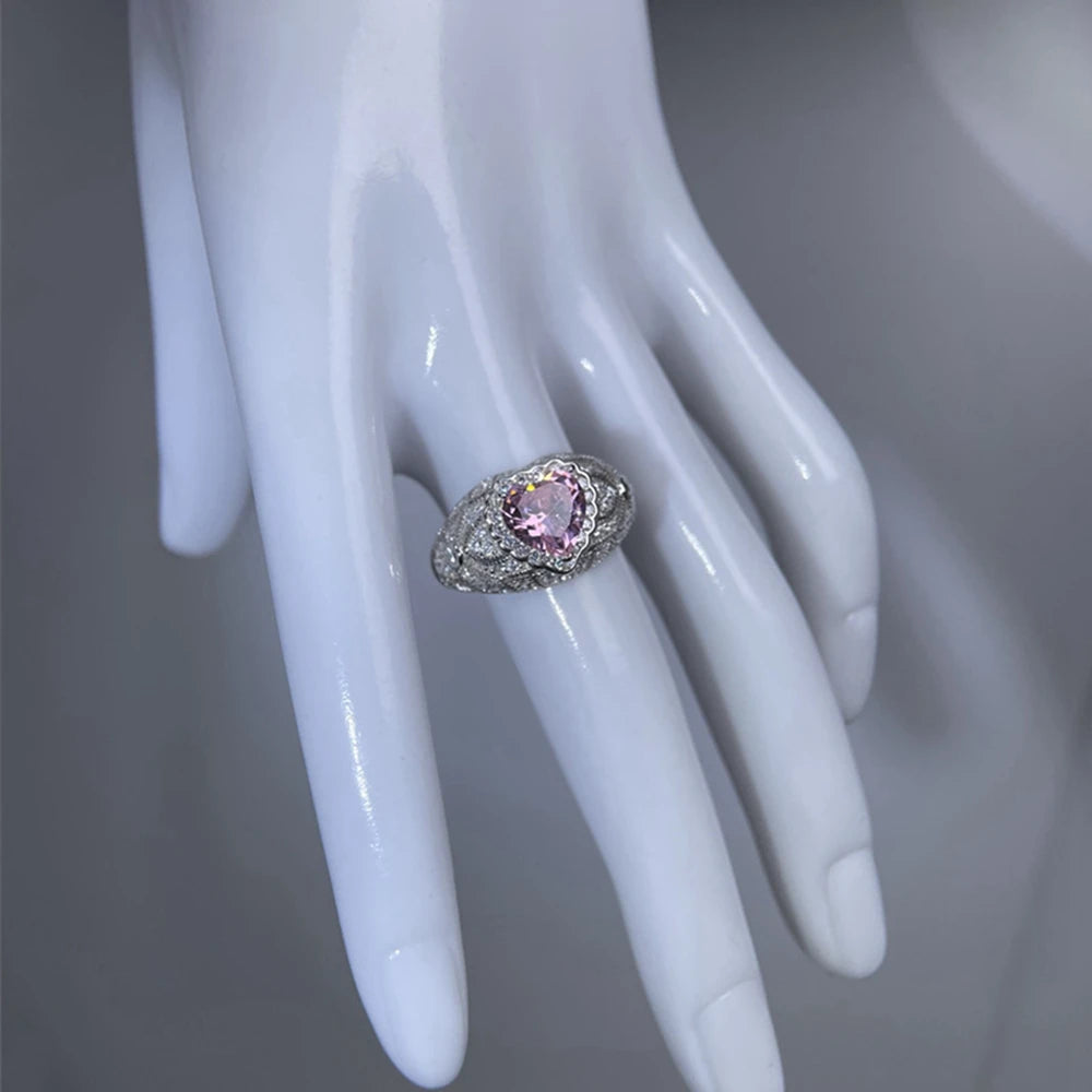 Wong Rain 925 Sterling Silver Heart Cut 8 MM Citrine Sapphire High Carbon Diamond Ring for Women Fine Jewelry Anniversary Gifts