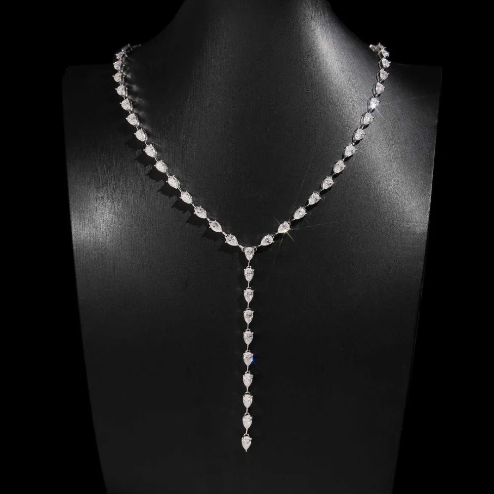 Y-Shape Waterdrop Moissanite Tennis Necklace for Women 0.5CT S925 Silver Pear Cut Diamond Long Tassel Bridal Riviera Necklaces