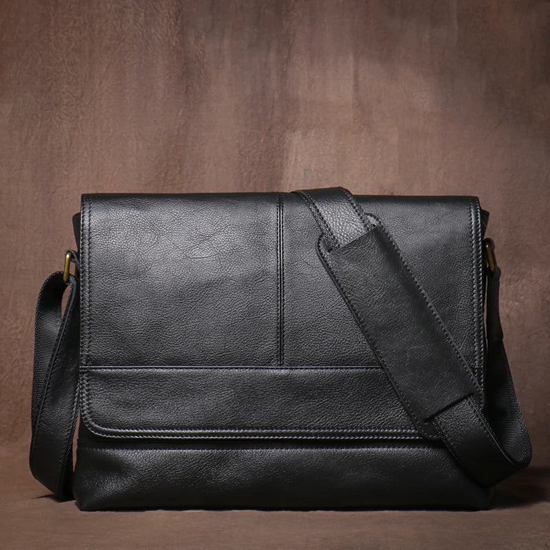 Luxury Design Genuine Leather Shoulder Bag Men's Business Briefcase Natural Cowhide Retro Crossbody Daily Commuter Messenger Bag