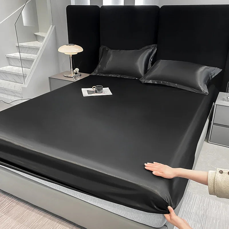 Summer Satin Waterproof Couple bed Fitted Sheet Double bed sheets Mattress Cover Bed linen protector single Queen NO Pillowcase