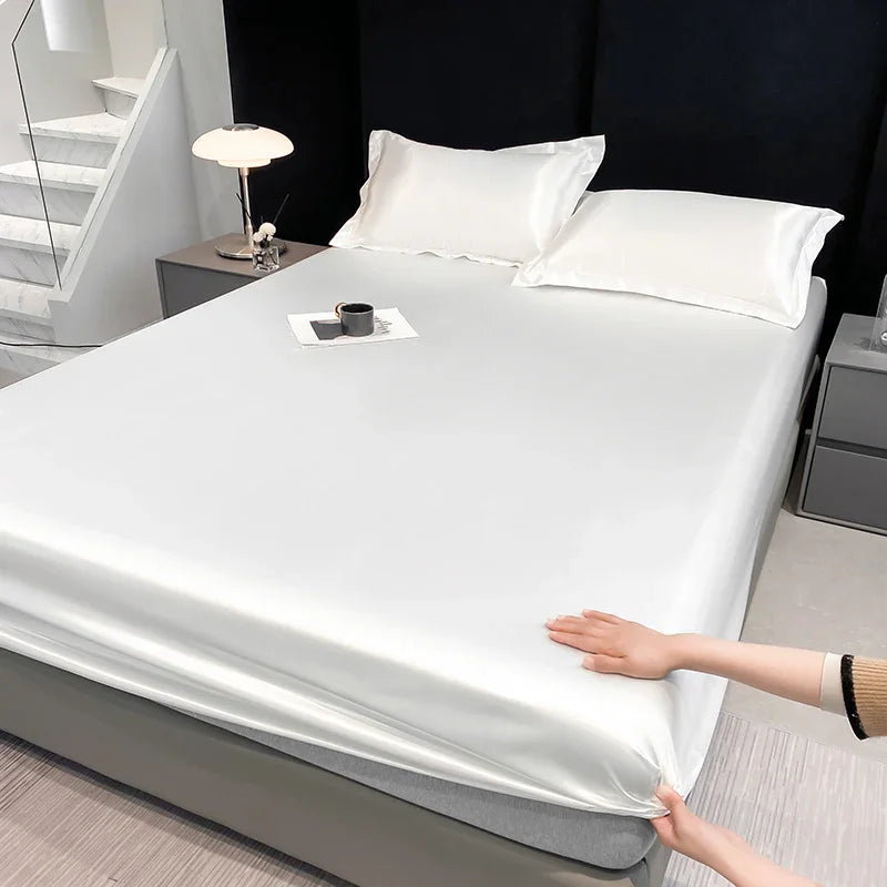 Summer Satin Waterproof Couple bed Fitted Sheet Double bed sheets Mattress Cover Bed linen protector single Queen NO Pillowcase