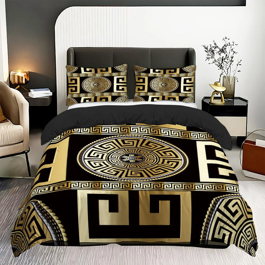 3pcs Duvet Cover Set King Size, Vintage geometric European Round Duvet Cover, Soft, Comfortable , Bedding Set for Bedroom,Hotel