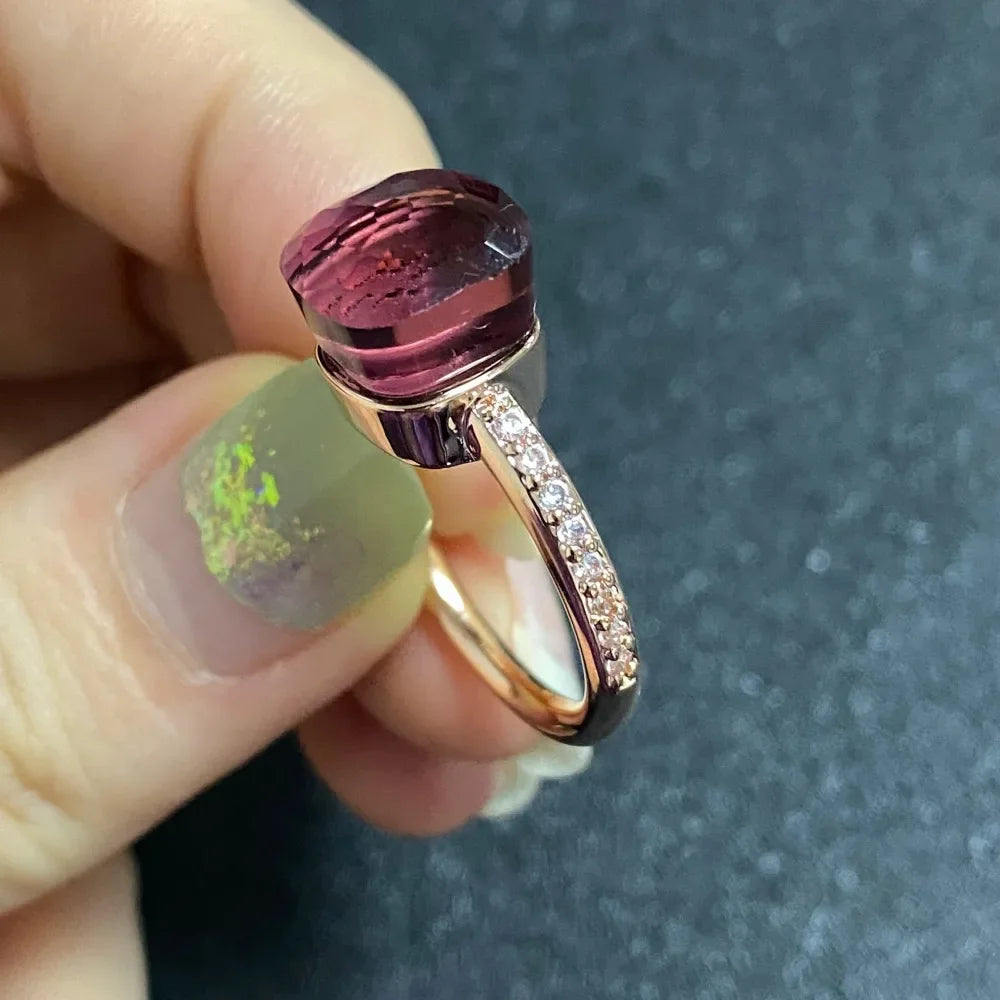 Ladies Square Candy Ring Slim Single Row Zircon Crystal Ring Platinum Plated Amethyst Jewelry Party Gift for Women