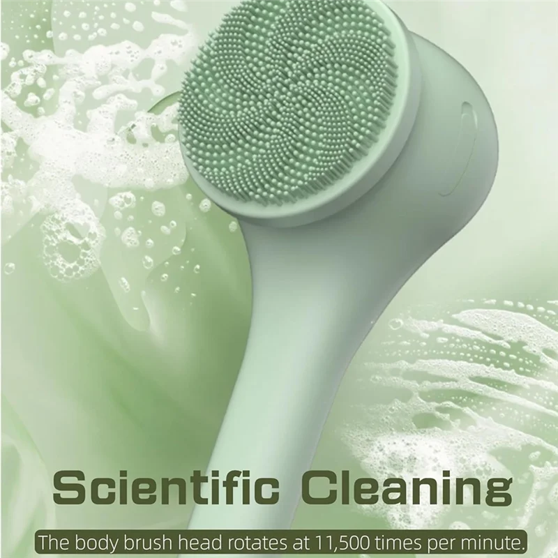 CKRE-Electric Body Brush Automatic Bath Brush USB Rechargeable Rotating Brush Waterproof Extended Handle Forall Skin Types Green