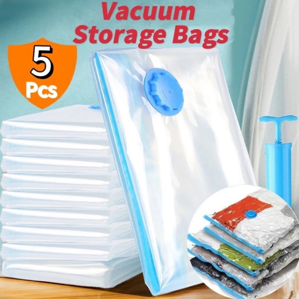 1/3/5PCS Vacuum Bag and Pump Cover for Clothes Storing Large Plastic Compression Empty Bag Travel Accessories Storage Container