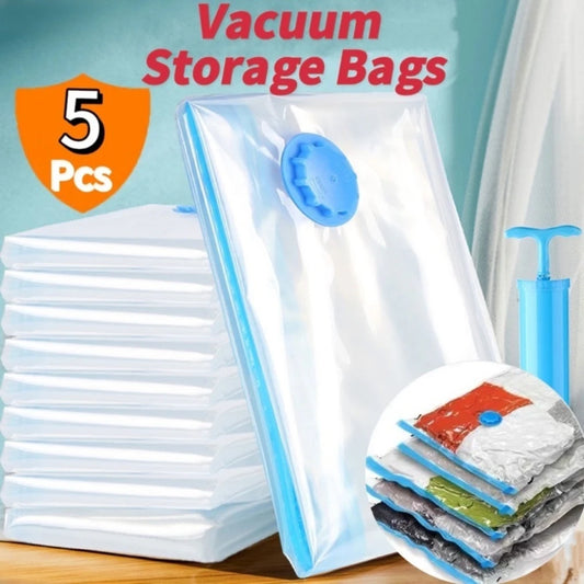 1/3/5PCS Vacuum Bag and Pump Cover for Clothes Storing Large Plastic Compression Empty Bag Travel Accessories Storage Container