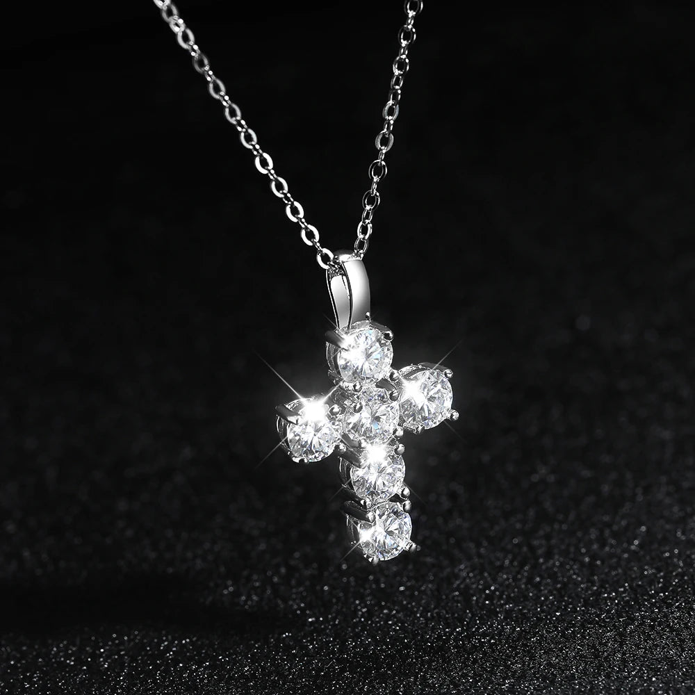 KNOBSPIN 3ct D VVS1 Moissanite Cross Pendant Necklaces for Women Man Sparking Diamond with GRA 100% 925 Sterling Silver Necklace