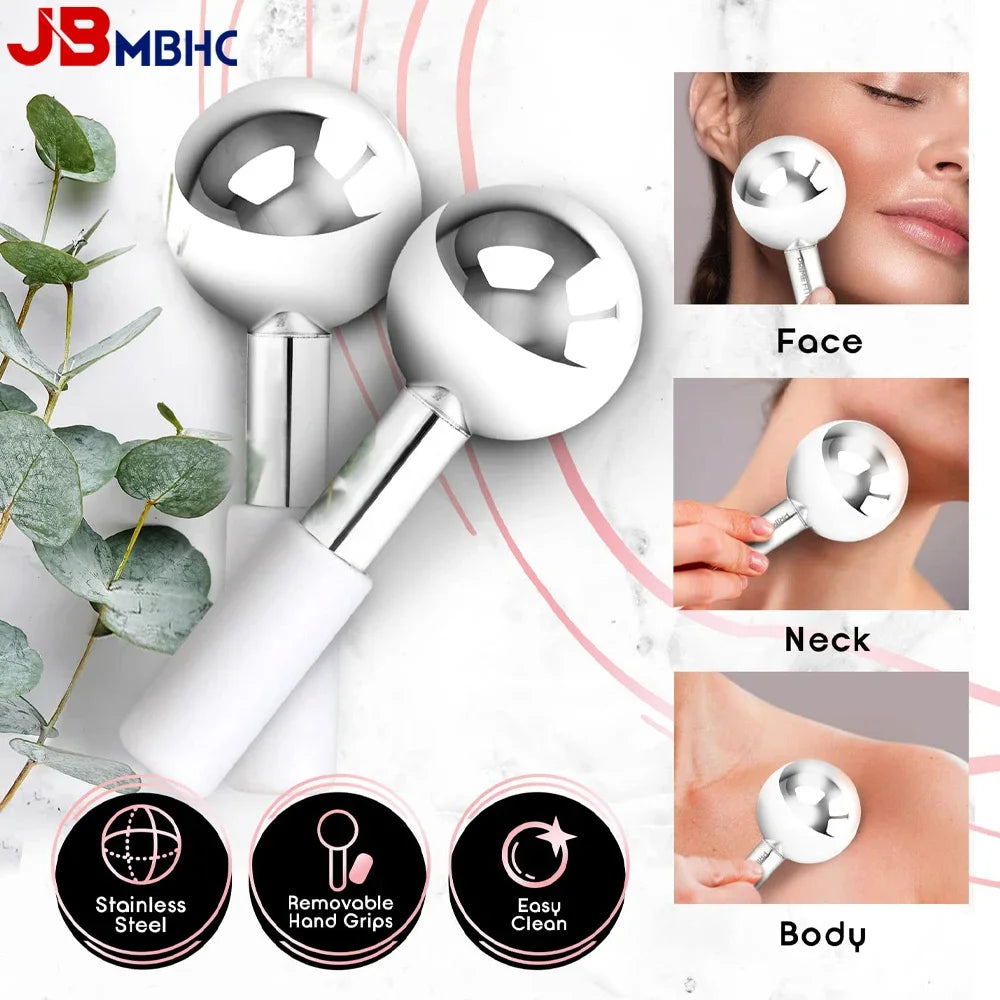 Stainless Steel Facial Ice Globes Hot Cold Facial Roller Skin Beauty Spa Cooling Globe Massage Ball Face Care Cryo Freeze Stick