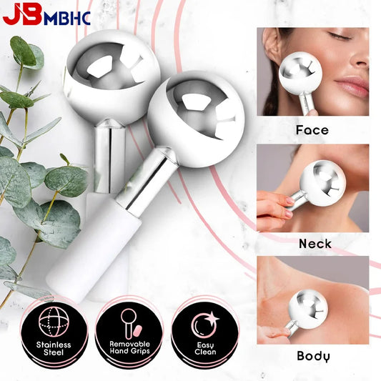 Stainless Steel Facial Ice Globes Hot Cold Facial Roller Skin Beauty Spa Cooling Globe Massage Ball Face Care Cryo Freeze Stick
