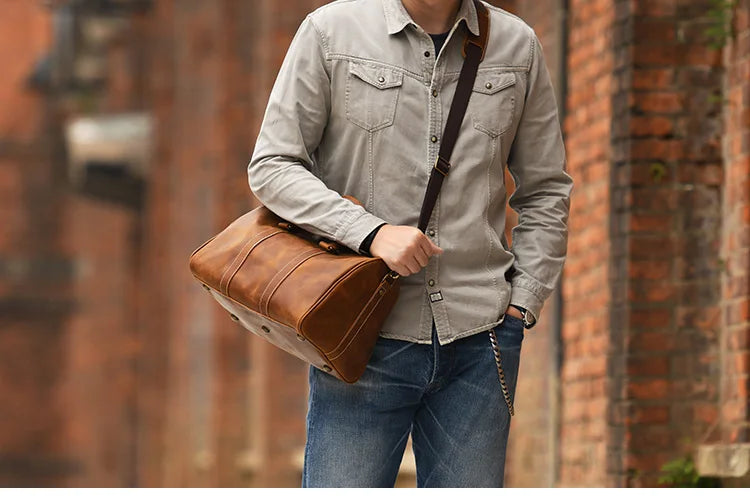 GURO Retro Higher Quality Cowhide Travel Bags  Men's Genuine Leather Handbag Women Luxury Weekend Fitness Bag Short Trip Luggage
