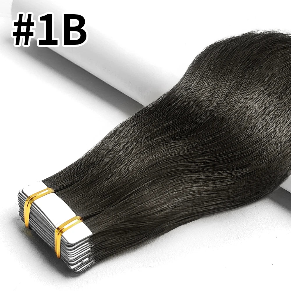 Tape In Hair Extensions Remy Human Hair 20pcs Straight Seamless Skin Weft Tape Hair Extensions Natural Black Hair For Women