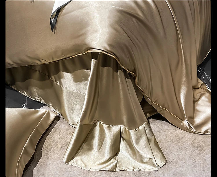 Real 100% Mulberry Silk Bedding Set with Duvet Cover Fitted/Flat Bed Sheet Pillowcase Solid Color 4pcs King Queen Twin Bed Sets